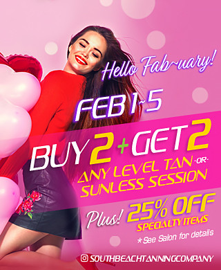 February Promo: Buy 2 Get 2 Any Level Tan or Sunless Session