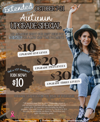 Extended: October 7-31 autumn upgrade special vip members enjoy our best beds for 30 days for a low one time payment! $10 upgrade one level $20 upgrade two levels not a vip members join now! $10 $30 upgrade three levels upgrade starts from the date of purchase