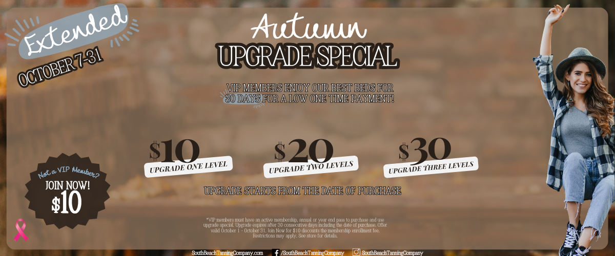 Extended: October 7-31 autumn upgrade special vip members enjoy our best beds for 30 days for a low one time payment! $10 upgrade one level $20 upgrade two levels not a vip members join now! $10 $30 upgrade three levels upgrade starts from the date of purchase