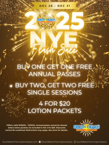 Dec 26 - Dec 31 2025 Nye Flash Sale Buy One Get One Free Annual Passes Buy Two, Get Two Free Single Sessions 4 For $20 Lotion Packets