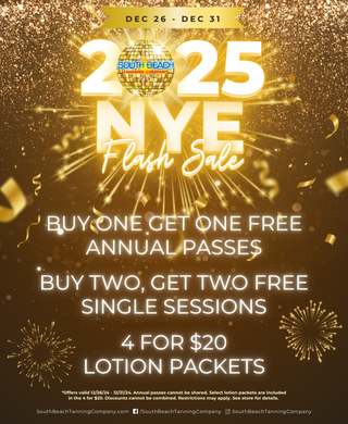 Dec 26 - Dec 31 2025 Nye Flash Sale Buy One Get One Free Annual Passes Buy Two, Get Two Free Single Sessions 4 For $20 Lotion Packets