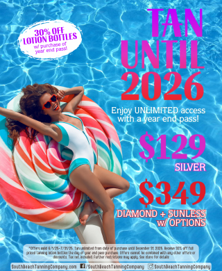 Enjoy Unlimited Access With a Year End Pass, Tan Until 2026, $129 Silver, $349 Diamond + Sunless W/ Options