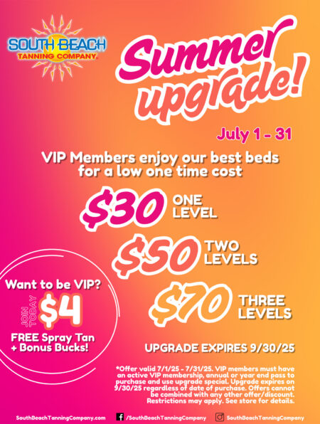 Summer Upgrade! July 1-31 VIP Members enjoy our best beds for a low one time cost, $30 One Level, $50 Two Levels, $70 Three Levels