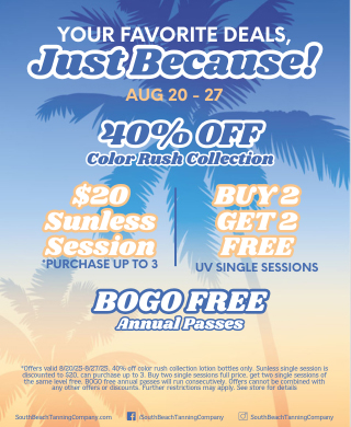 Your Favorite Deals, Just Because! Aug 20-27, 40% OFF Color Rush Collection