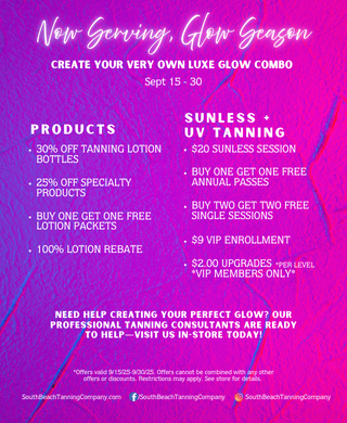 Now Serving, Glow Season, Create Your Very Own Luxe Glow Combo September 15-30.