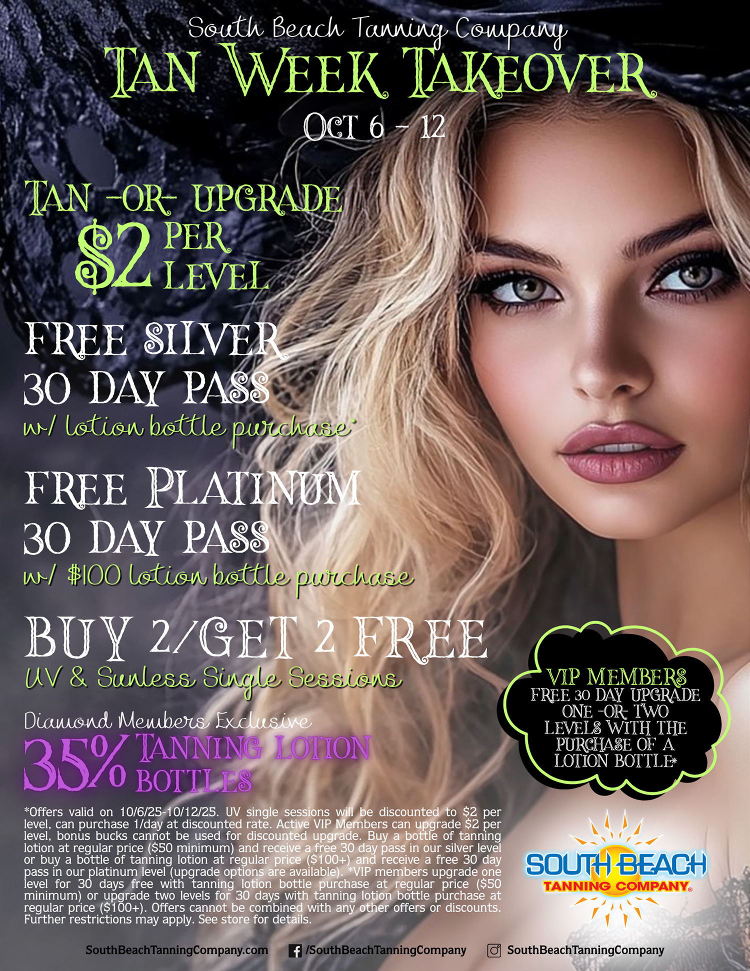 South Beach Tanning Company Tan Week Takeover Oct 6-12, Tan-or-Upgrade $2 Per Level