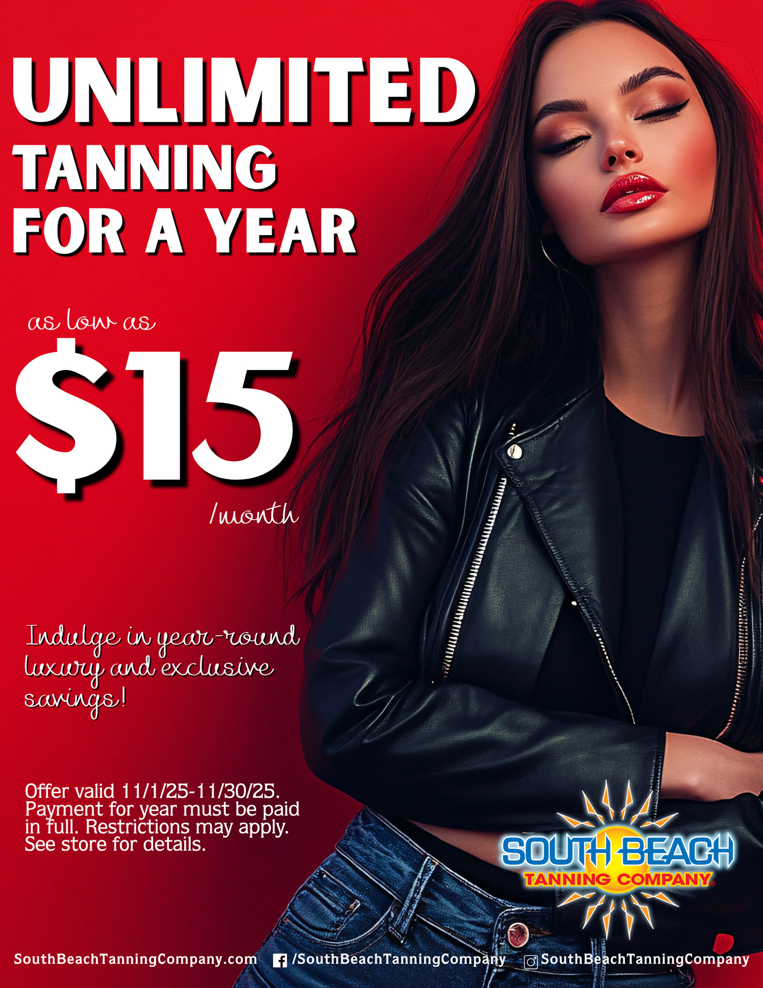 Unlimited Tanning For A Year as Low as $15/Month