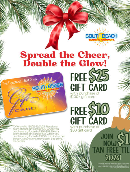Spread the Cheer, Double the Glow! Free $25 Gift Card with purchase of $100+ gift card, Free $10 Gift Card with purchase of $50 gift card