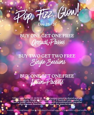 Pop, Fizz, Glow! Dec. 26-31, Buy One Get One Free Annual Passes,Buy Two Get Tw Free Single Sessions, Buy One Get One Free Lotion Packets