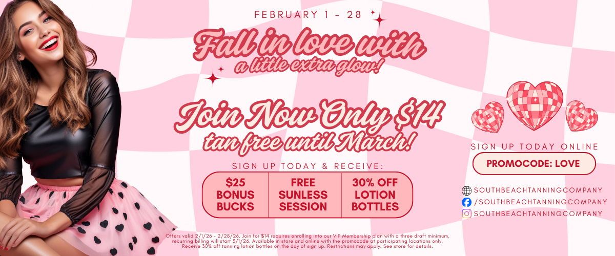Fall in love with a little extra glow, Join now only $14 tan free until March!