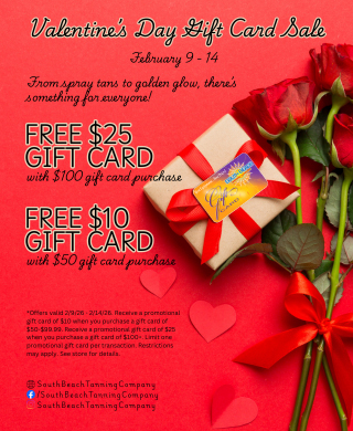 Valentine's Day Gift Card Sale, From spray tans to golden glow, there's something for everyone!