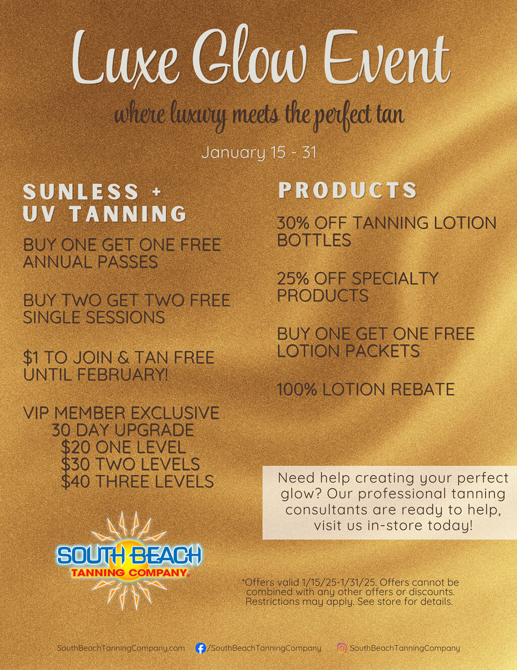 Luxe Glow Event Where Luxury Meets The Perfect Tan January 15 - 31