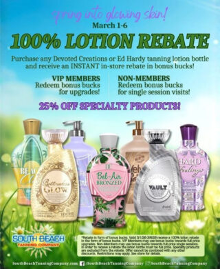 Spring into glowing skin! March 1-6 100% Lotion Rebate